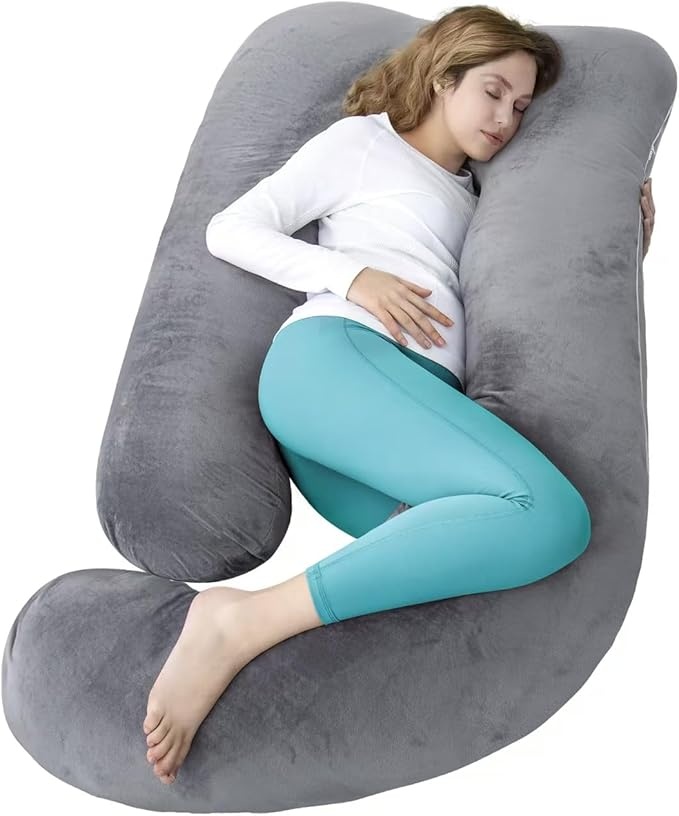 Extra large pregnancy pillow - AMCATON 60-inch U-shaped maternity pillow with foam filling and velvet cover